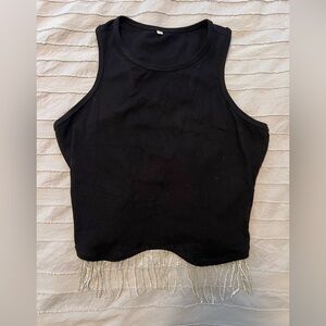 Amazon Black Crop Top with Fringe